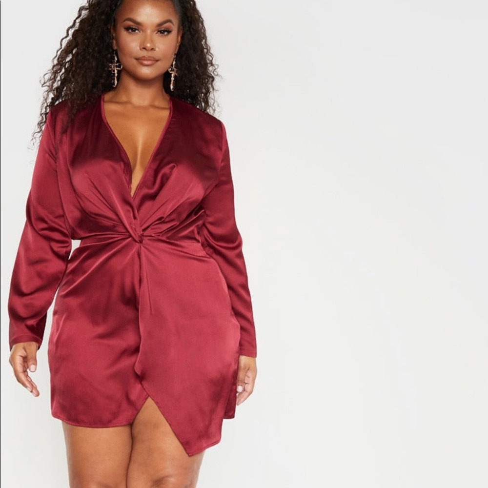 Satin Long Sleeve Wrap Dress
